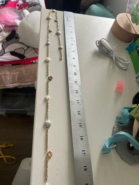 Gold-Plated Multi-Stone Necklace - Pink and White Accents